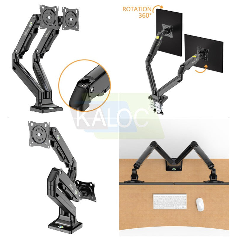 KALOC DS110-2B PRO ERGO Dual Monitor Arm, Gas Spring & USB Extension & Cable Management for 17 to 32 Inch Screens (Up to 10kg)