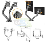 KALOC DS200-2B Ergonomic Dual Monitor Arm, Gas Spring & USB Extension & Cable Management for 17 to 32 Inch Screens (Up to 9kg)