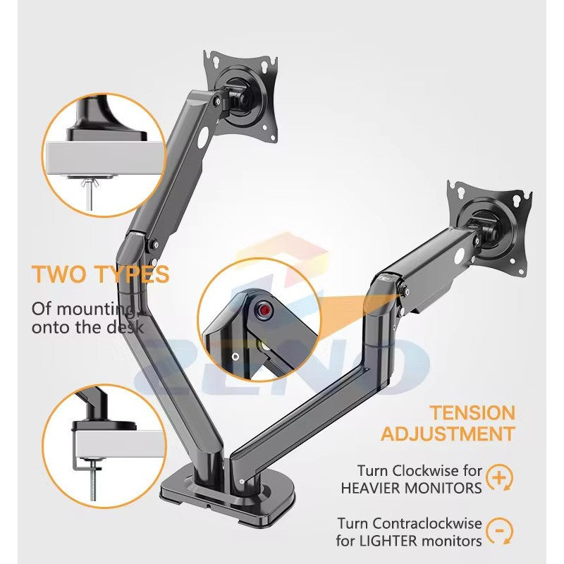 KALOC DS200 H2S Ergonomic Dual Monitor & Laptop Arm, Premium Gas Spring Mount for 17 to 35" Screens & 13 to 17.3" Laptops