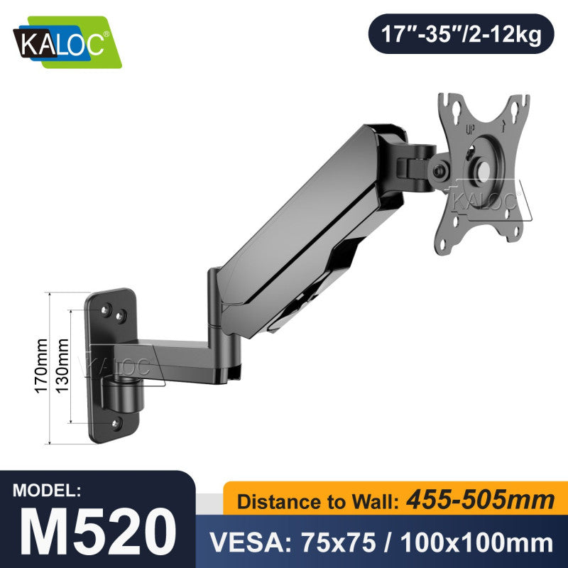 KALOC M520 STUDIO PRO Ergonomic Wall-Mount Monitor Arm, Gas Spring technology & Cable Management for 17-35 Inch Screens