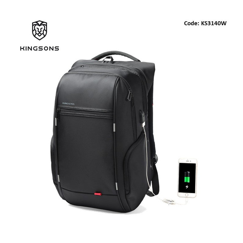 Kingsons Large & Multifunctional Design Backpack KS3140W Black, Water-resistant, shock-resistant, Ergonomic Design