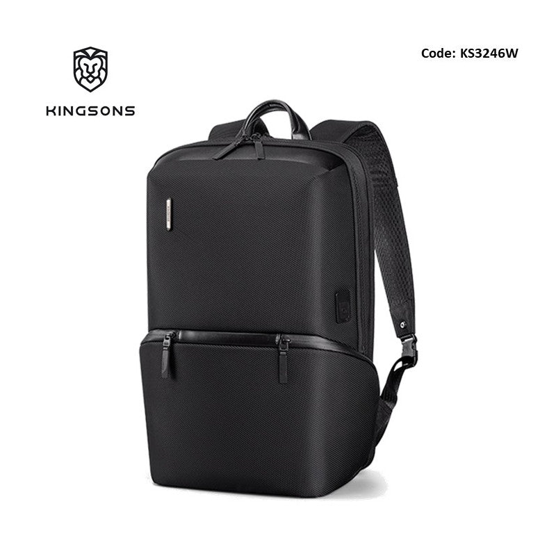 Kingsons Premium Leather Backpack KS3246W Black, Water-resistant, Light Weight