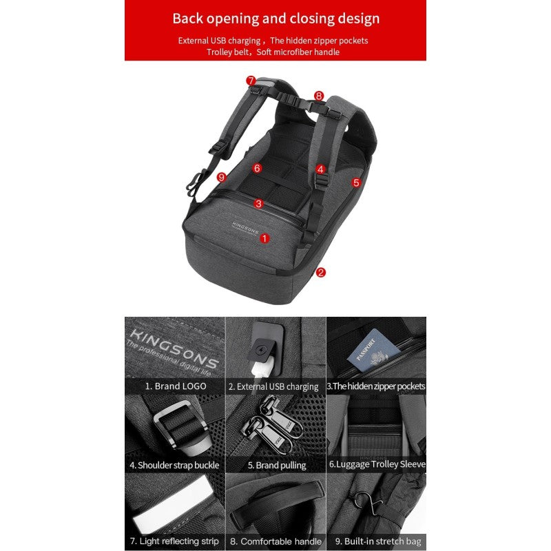 KINGSONS/VGOAL Backpack with Lock Password KS3149W/FG6303W, Dark Gray, Water-resistant, Light Weight