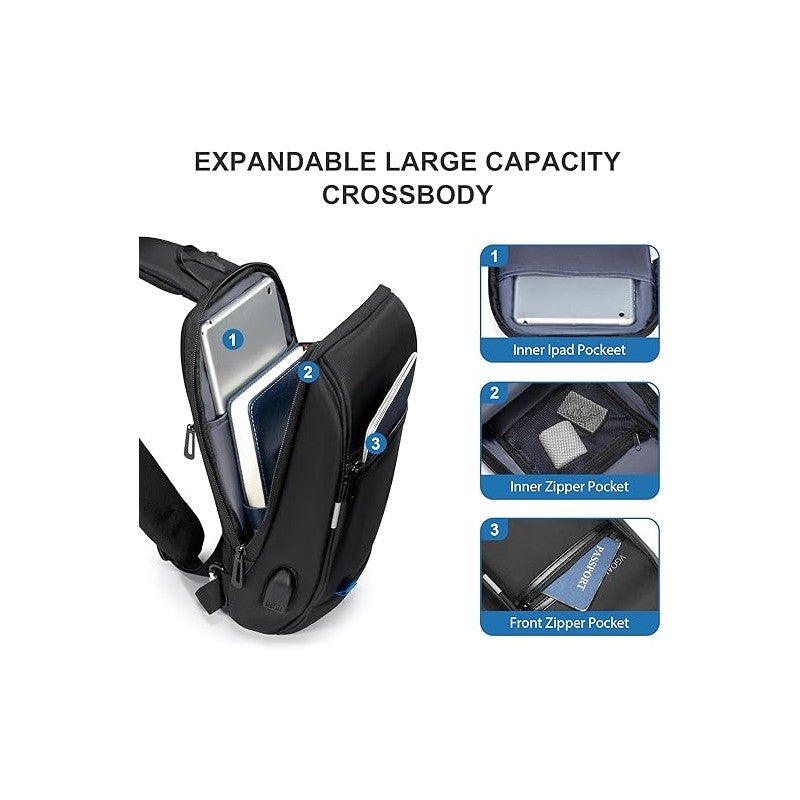 KINGSONS/VGOAL FG6307W Premium Sling Backpack – High-Quality Water-Resistant Crossbody Bag, with USB Charging & Ergonomic Strap