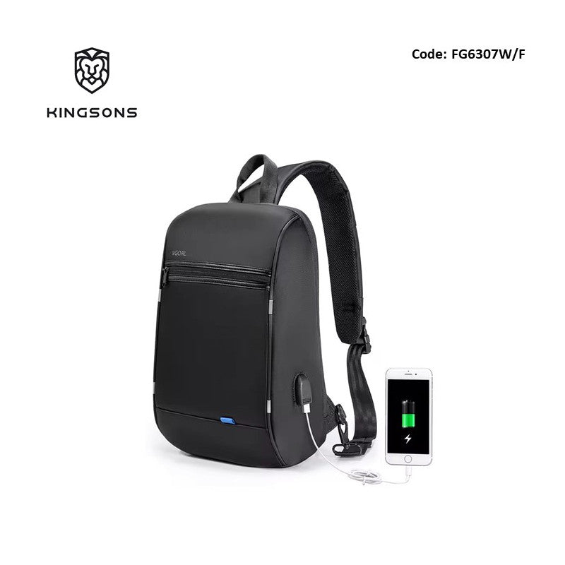 KINGSONS/VGOAL FG6307W Premium Sling Backpack – High-Quality Water-Resistant Crossbody Bag, with USB Charging & Ergonomic Strap