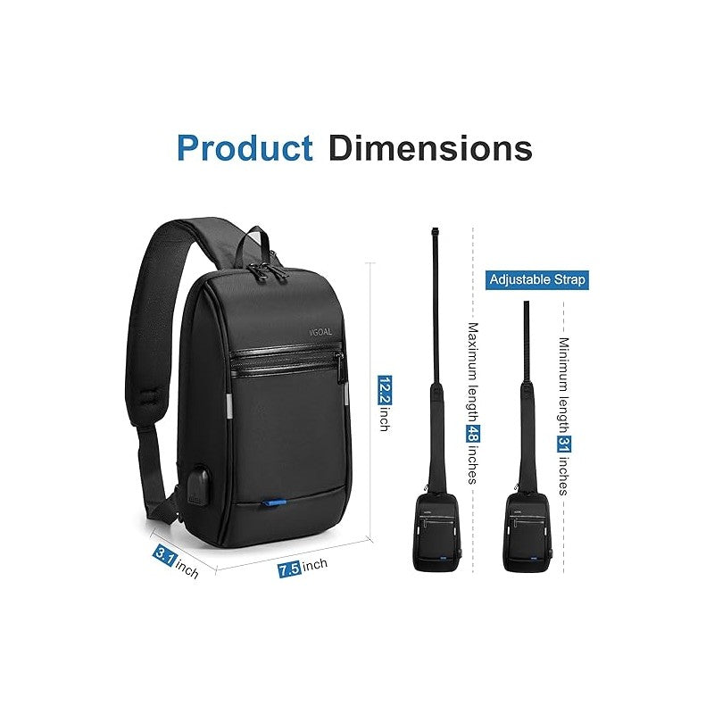 KINGSONS/VGOAL FG6307W Premium Sling Backpack – High-Quality Water-Resistant Crossbody Bag, with USB Charging & Ergonomic Strap