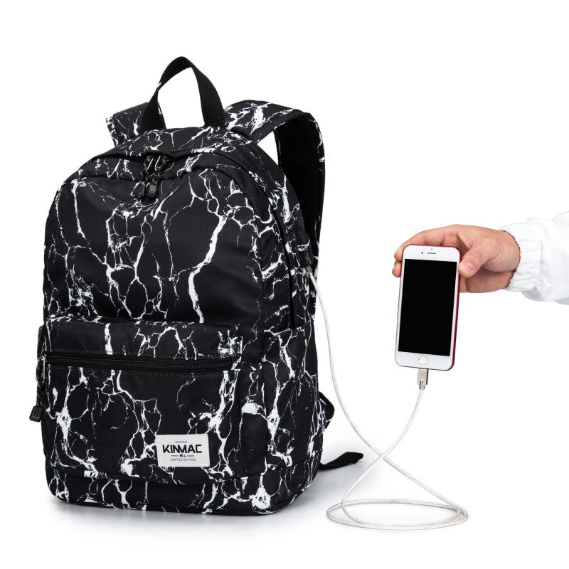 Kinmac Backpack KMB437 Black Marble, Fashion Design, High Quality, Soft Interior Lining & Water-resistant