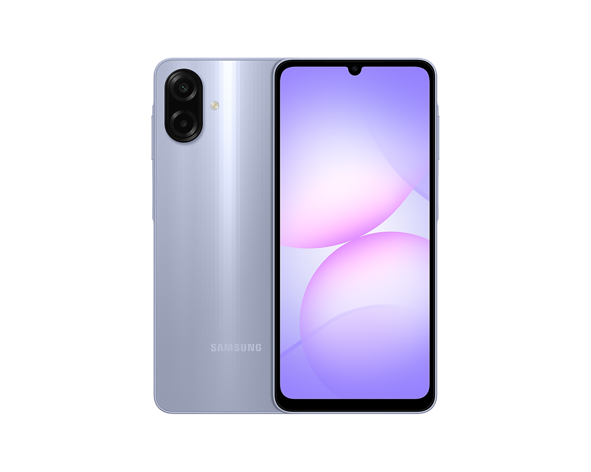 Samsung Galaxy A07s Light Violet, front and back