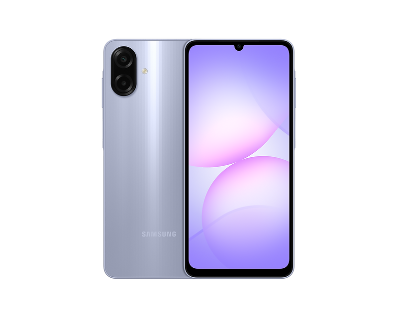 Samsung Galaxy A07s Light Violet, front and back