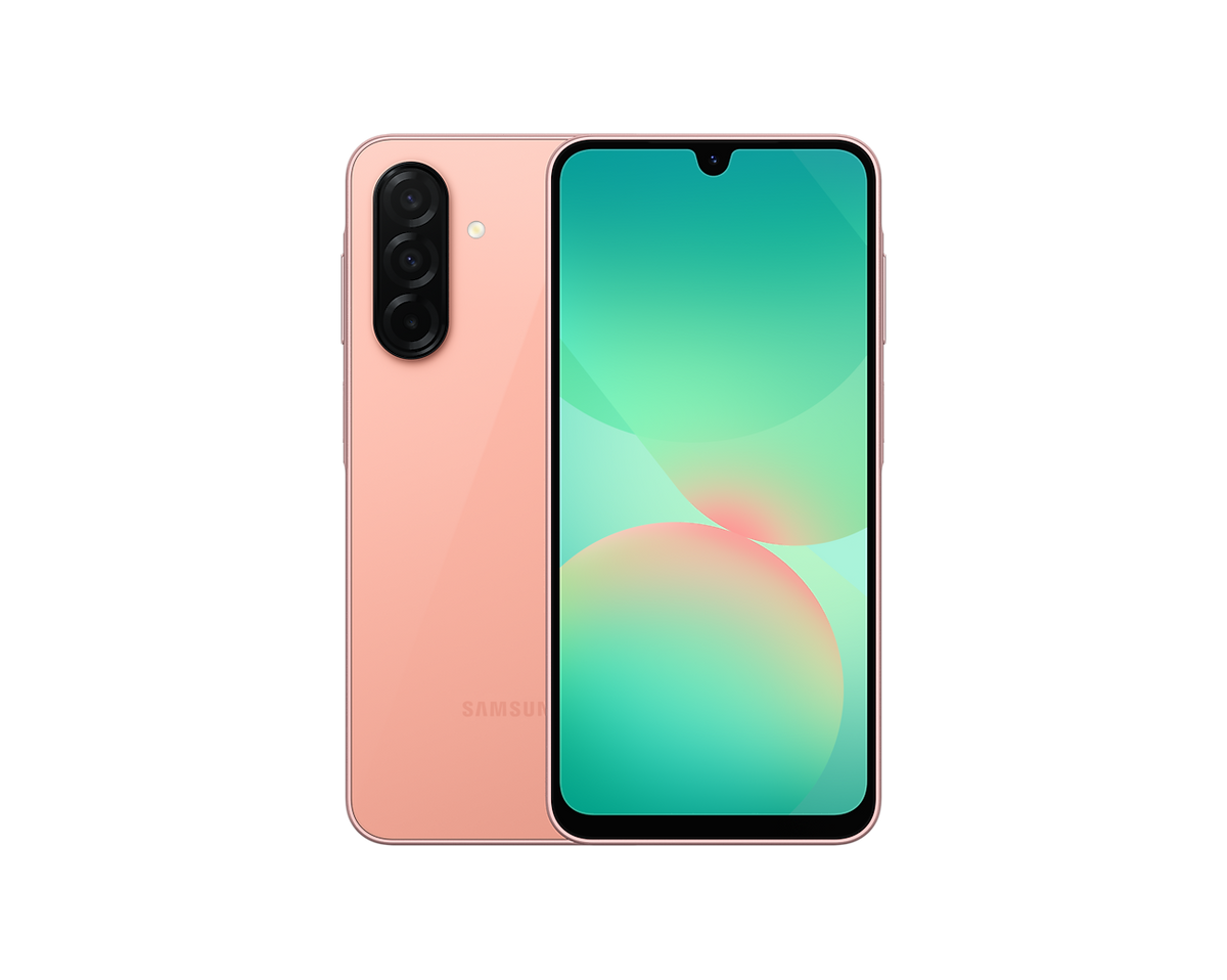 Samsung Galaxy A26 5G Peach Pink, front and back