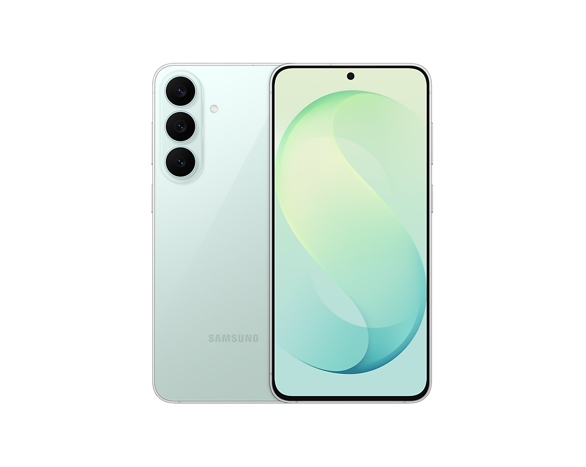 Samsung Galaxy S26 FE Pistachio, front and back