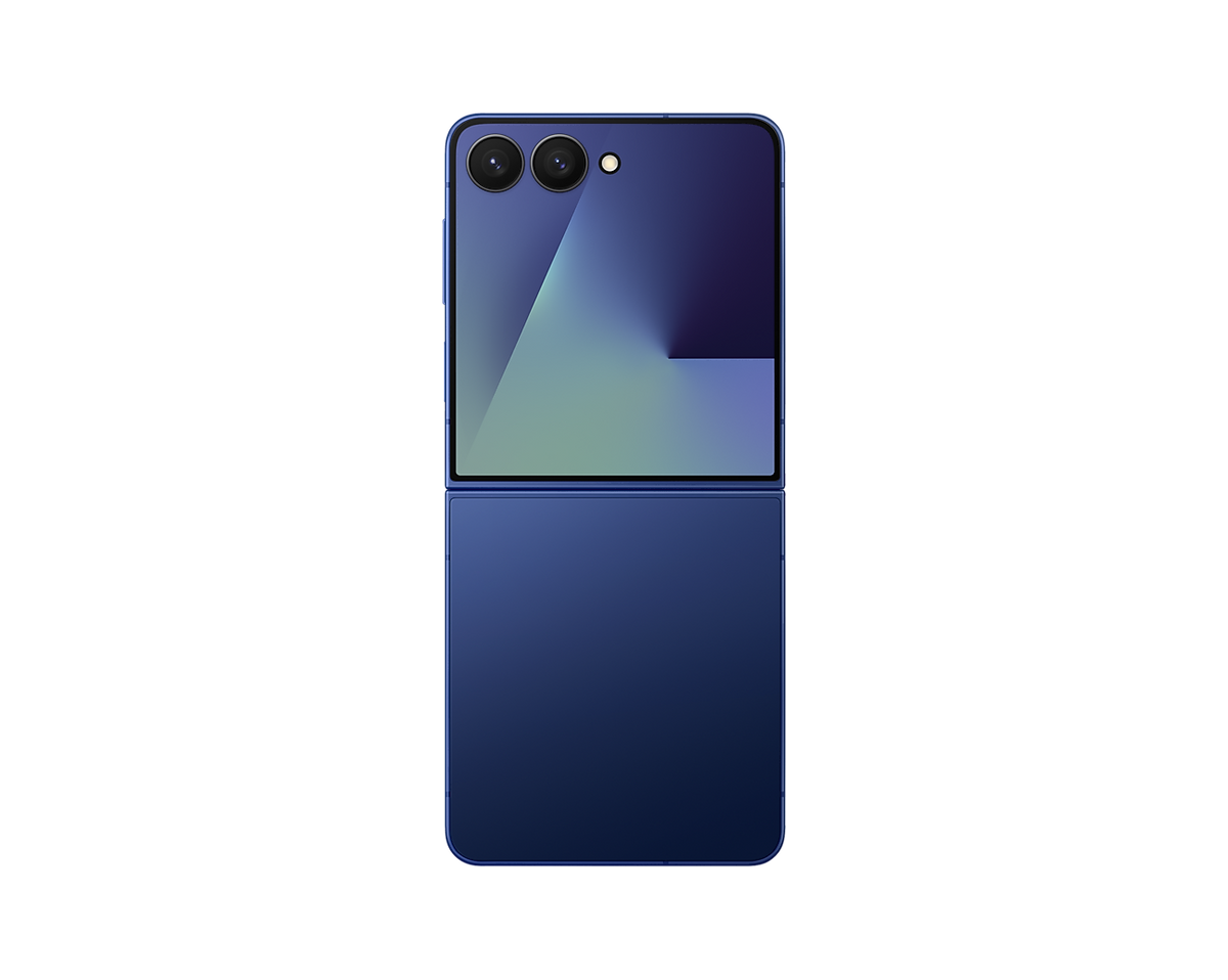 Samsung Galaxy Z Flip 7 Blue Shadow, unfolded, back and cover screen