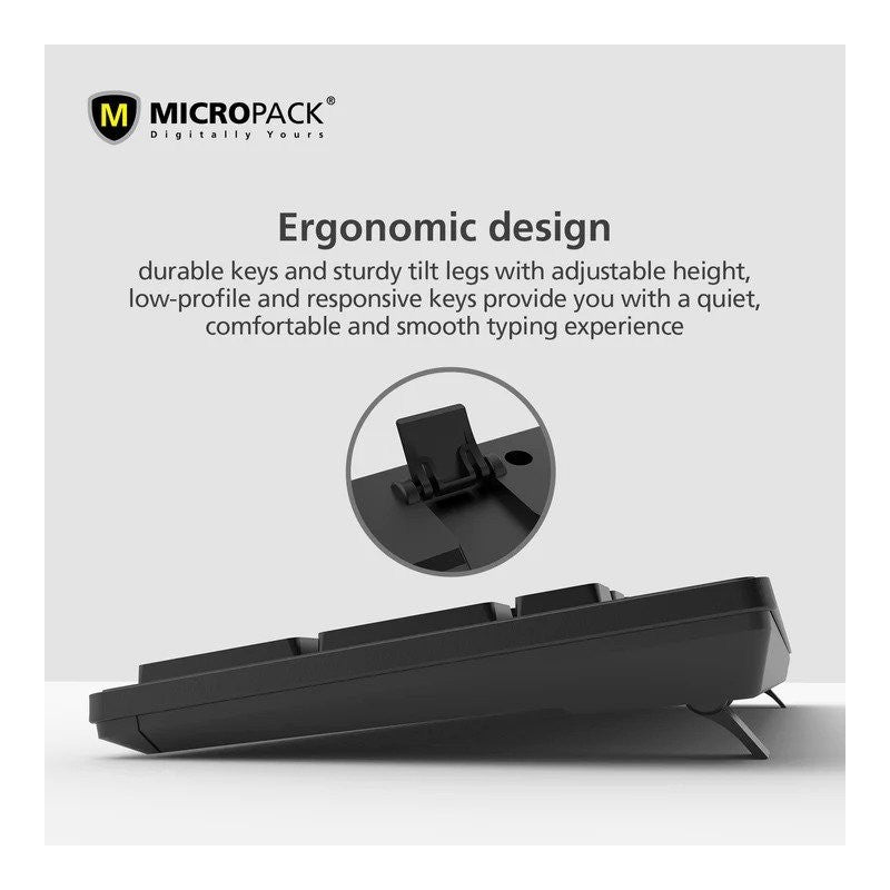 Micropack KM-237W Wireless Combo Keyboard & Mouse, Comfortable Design