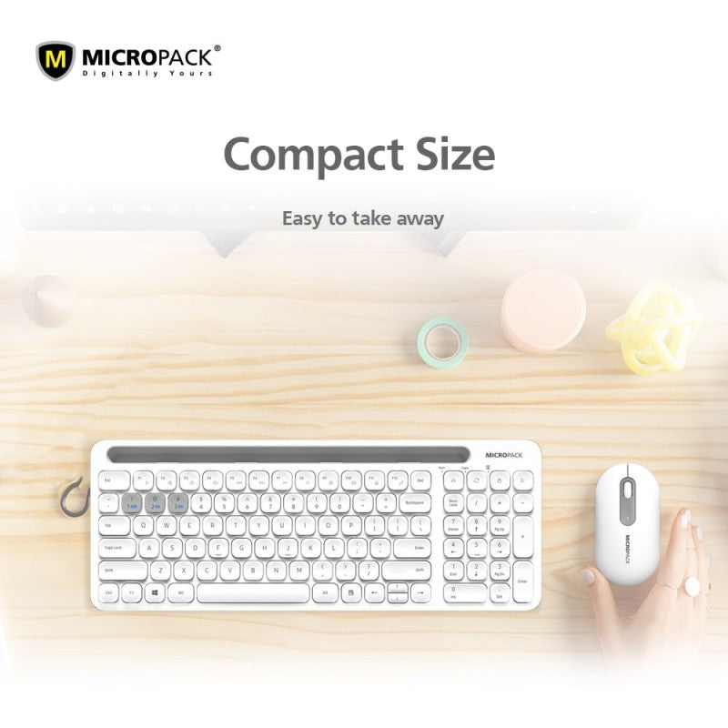 Micropack KM-238W Bluetooth and Wireless Combo Keyboard & Mouse, Can connect to 3 devices simultaneously Gray