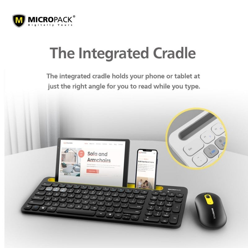 Micropack KM-238W Bluetooth and Wireless Combo Keyboard & Mouse, Can connect to 3 devices simultaneously Gray