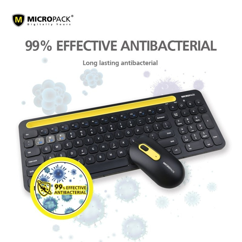 Micropack KM-238W Bluetooth and Wireless Combo Keyboard & Mouse, Can connect to 3 devices simultaneously Gray