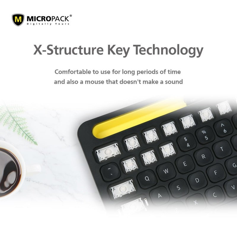 Micropack KM-238W Bluetooth and Wireless Combo Keyboard & Mouse, Can connect to 3 devices simultaneously Gray