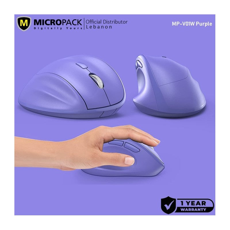 Micropack MP-V01W Silent, 1600Dpi, Ergonomic Wireless Mouse, Maximum Comfort Reduce palm fatigue when use for long time Purple