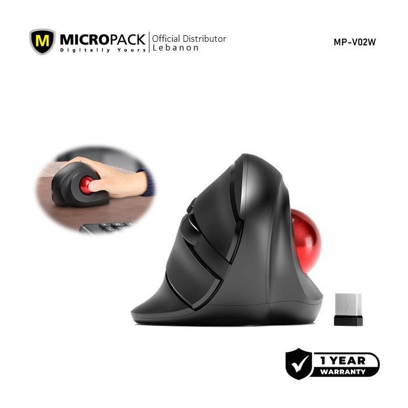 Micropack MP-V02W Silent, Vertical Trackball Wireless Mouse, 2400DPI, Ergonomic Design for maximum Comfort