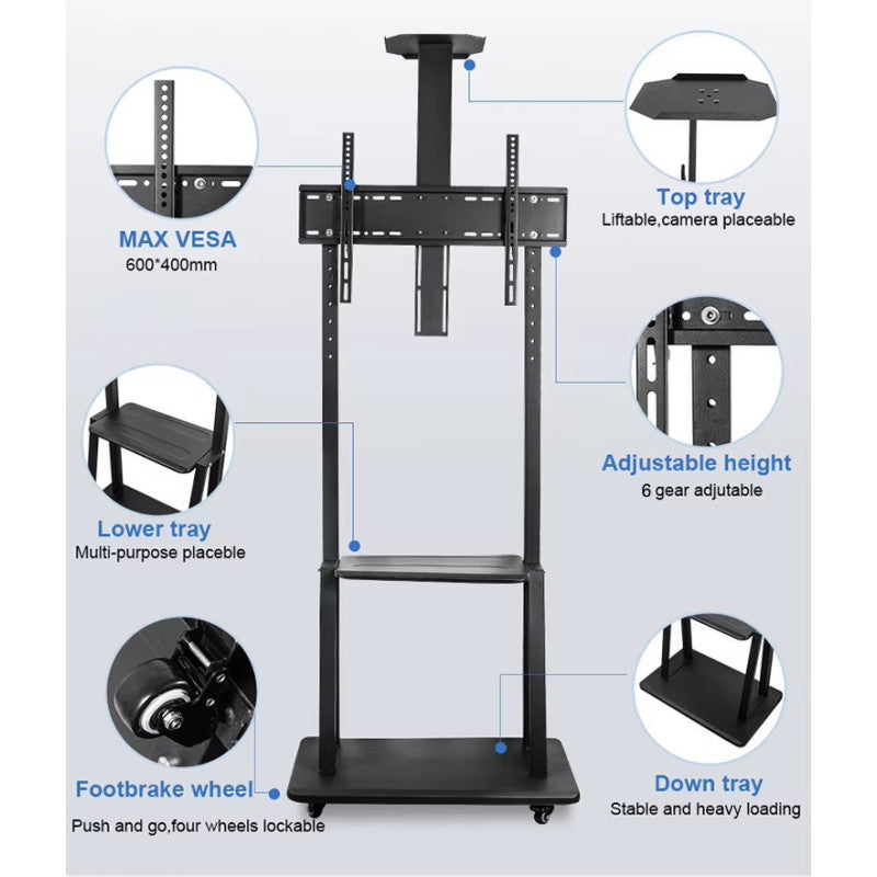 Movable Floor TV Stand - Adjustable, Fits 32 to 80 Inch Screens HT1700