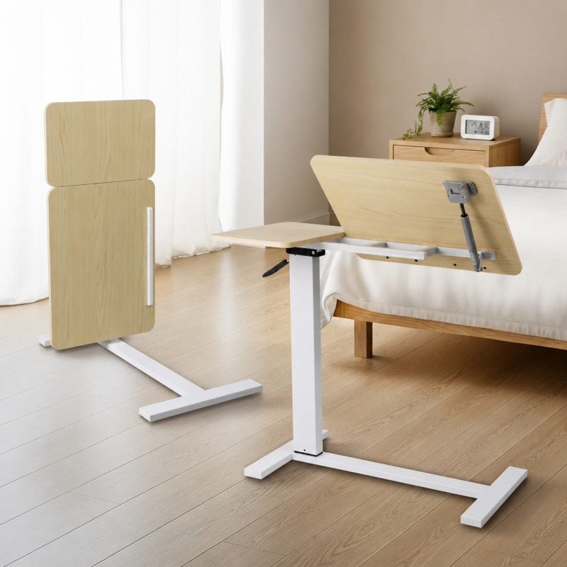 Premium Heavy-Duty Adjustable Overbed Table with Pneumatic Tilt Desktop, Mobile Laptop Desk with Hidden Wheels - SB61