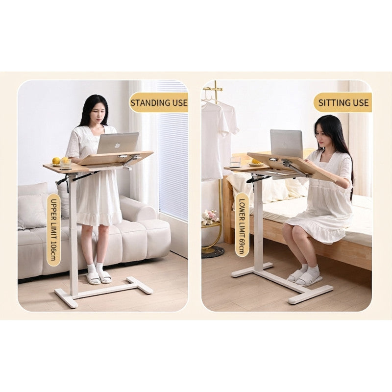Premium Heavy-Duty Adjustable Overbed Table with Pneumatic Tilt Desktop, Mobile Laptop Desk with Hidden Wheels - SB61