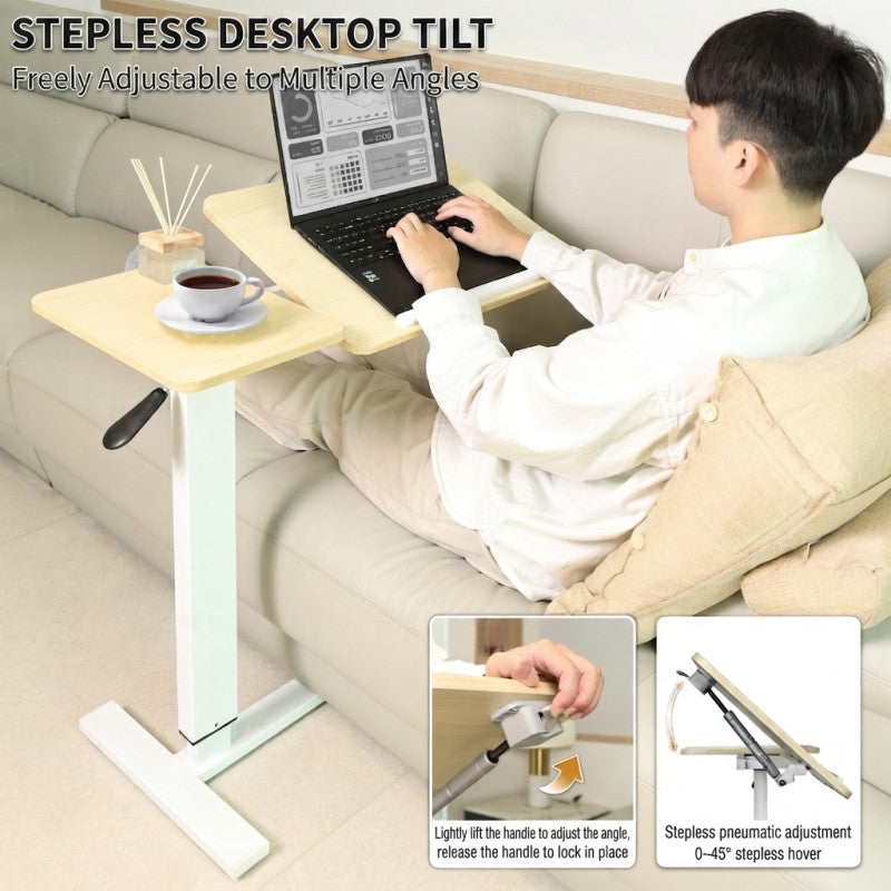 Premium Heavy-Duty Adjustable Overbed Table with Pneumatic Tilt Desktop, Mobile Laptop Desk with Hidden Wheels - SB61