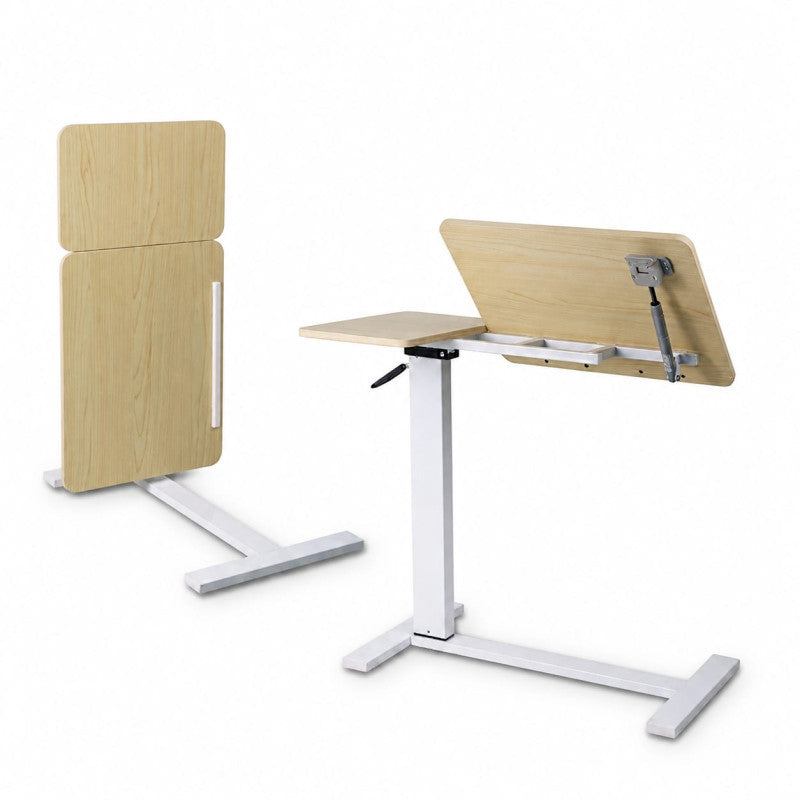 Premium Heavy-Duty Adjustable Overbed Table with Pneumatic Tilt Desktop, Mobile Laptop Desk with Hidden Wheels - SB61
