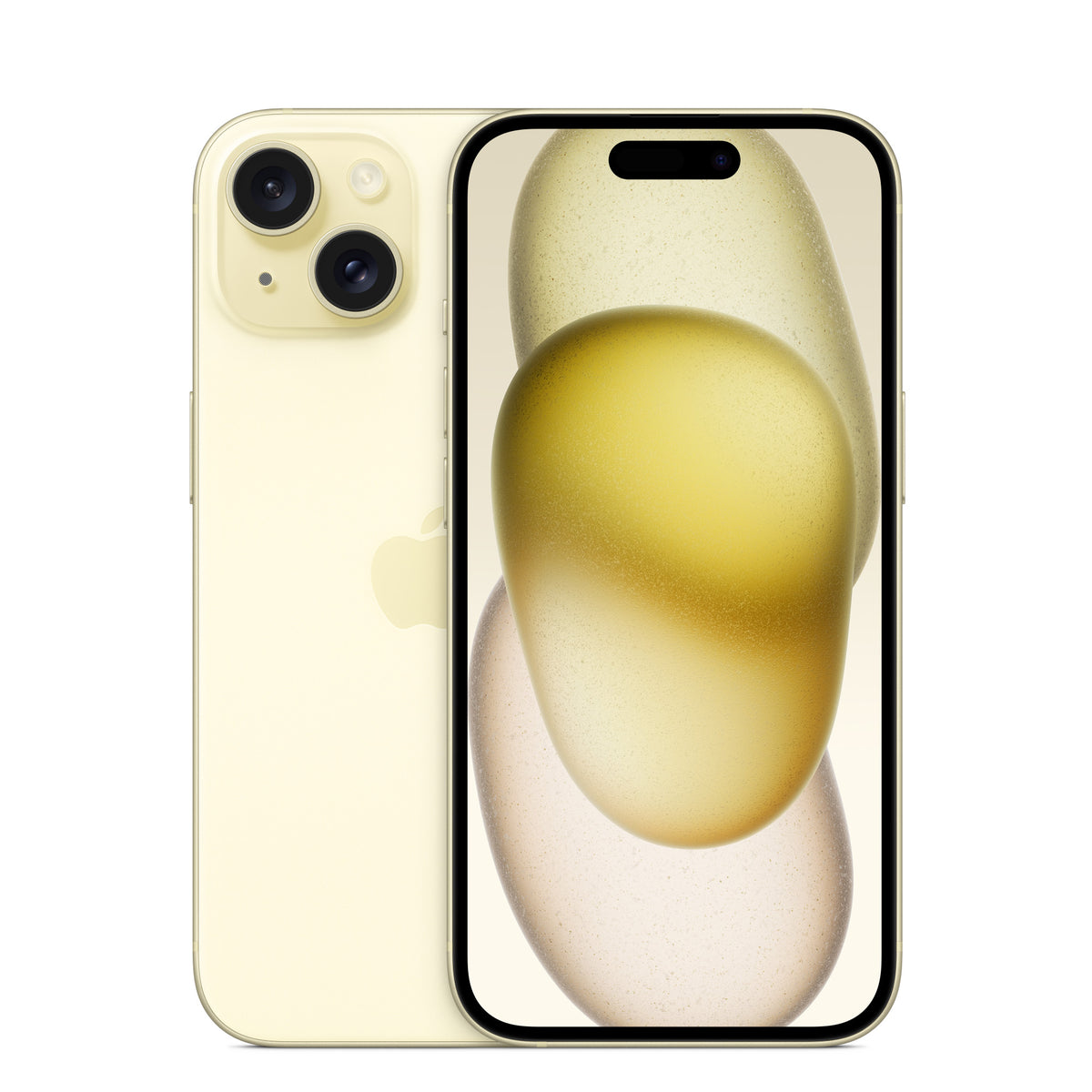 iPhone 15 - Open Box Yellow, back and front
