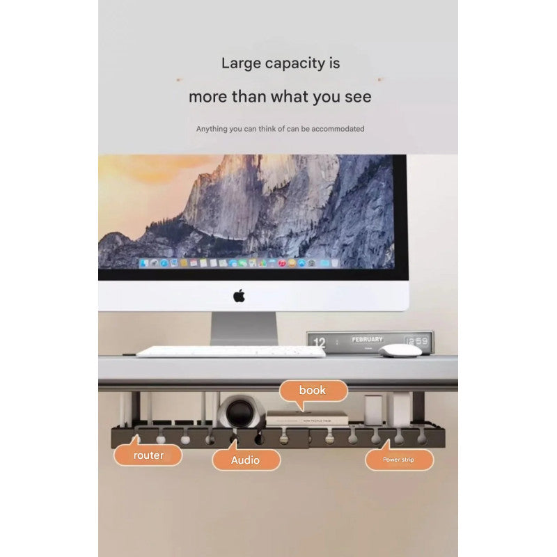 Retractable Under‑Desk Cable Management Tray, Adjustable 43 to 74×14×4 cm, Clamp‑Mount No‑Drill, Cable & Power Strip Organizer