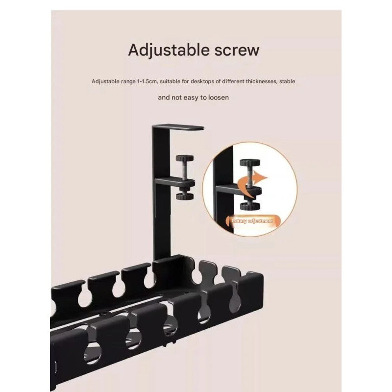 Retractable Under‑Desk Cable Management Tray, Adjustable 43 to 74×14×4 cm, Clamp‑Mount No‑Drill, Cable & Power Strip Organizer