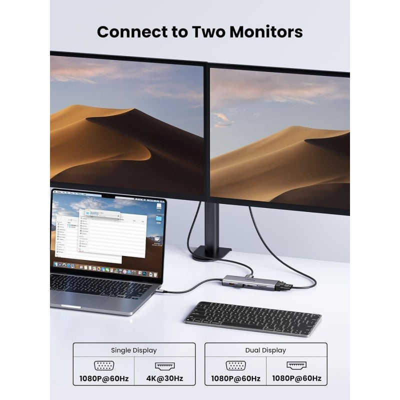 UGREEN 10-in-1 USB-C HUB Docking Station 4k HDMI + 3xUSB + SD/TF + VGA + RJ45 + Aux + USB-C PD Port - CM498 15601