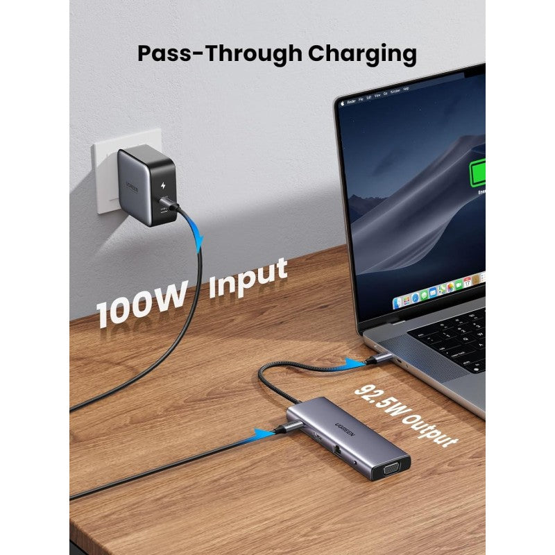 UGREEN 10-in-1 USB-C HUB Docking Station 4k HDMI + 3xUSB + SD/TF + VGA + RJ45 + Aux + USB-C PD Port - CM498 15601