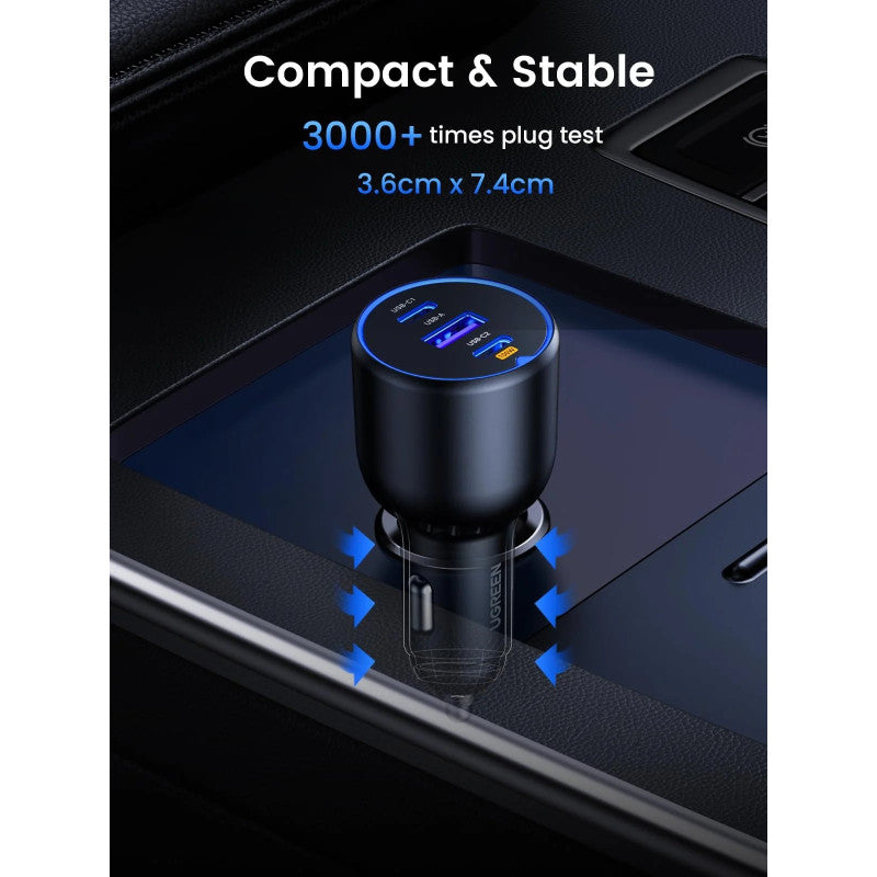 UGREEN 130W 3-Port Ultra-Fast Car Charger – Premium Build + 100W Cable for MacBook, Laptops, Tablets & Phones - EC705 55511