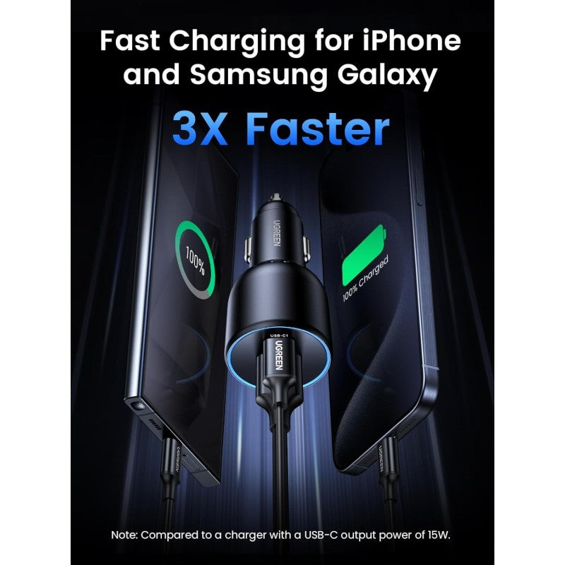 UGREEN 130W 3 Ports Fast Car Charger, for Phones, Tablets, Ipads, Laptops & MacBooks - CD293 90413