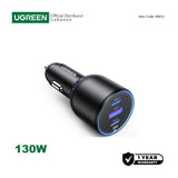 UGREEN 130W 3 Ports Fast Car Charger, for Phones, Tablets, Ipads, Laptops & MacBooks - CD293 90413