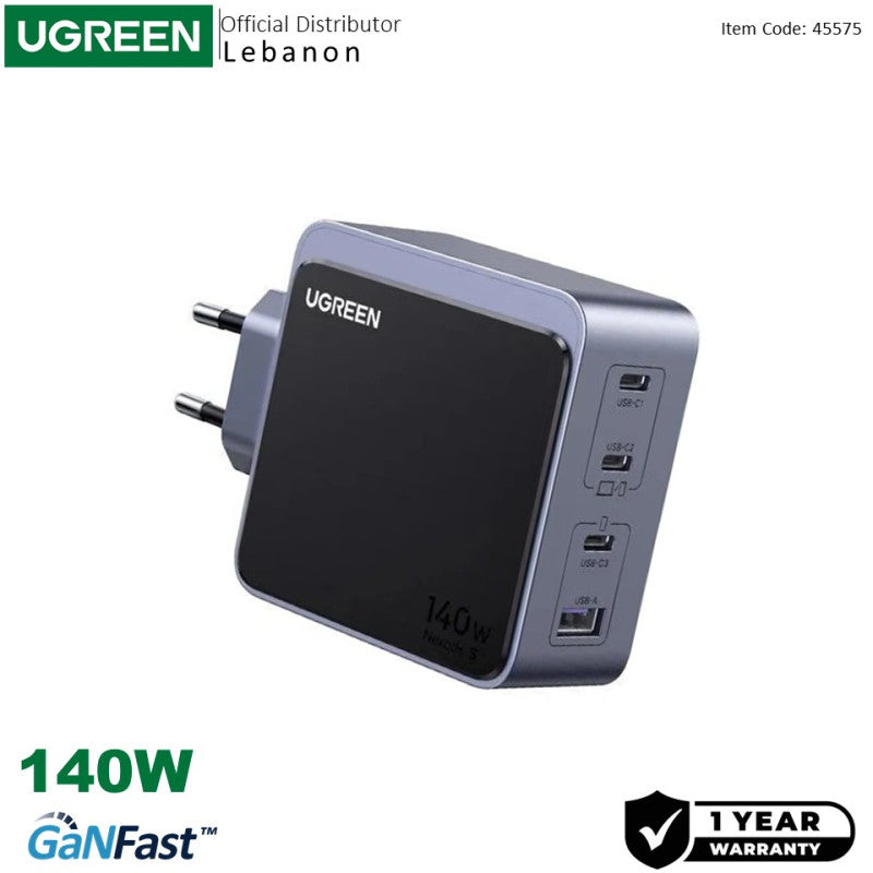 UGREEN 140W GaN Tech, 4 Ports Charger for Phones, Tablets, Laptops & MacBooks with Smart power adjustment - X570 45575