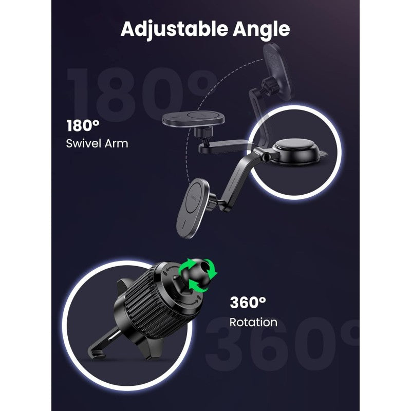 UGREEN 2-in-1 Magnetic Wireless Car Charger – 15W Fast Charging, Dashboard & Air Vent Mount - CD345 15120