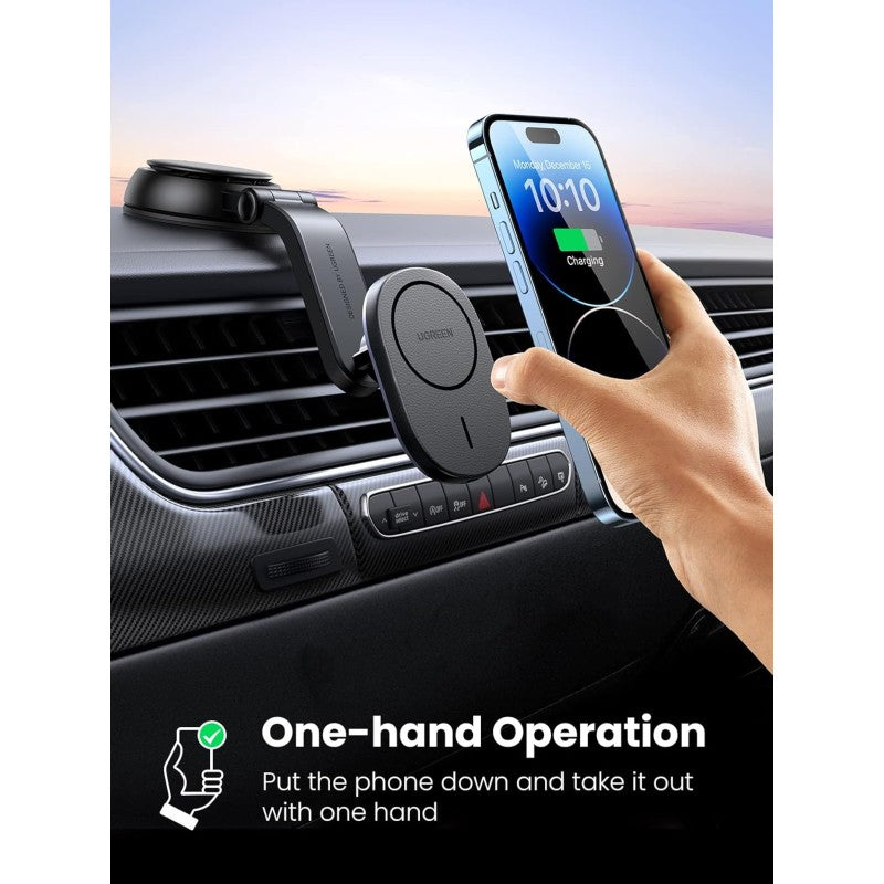 UGREEN 2-in-1 Magnetic Wireless Car Charger – 15W Fast Charging, Dashboard & Air Vent Mount - CD345 15120