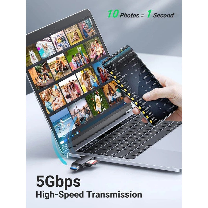 UGREEN 2-in-1 USB 3.0 & USB-C SD Card Reader – High-Speed Dual Card Transfer, Compact - CM304 80191
