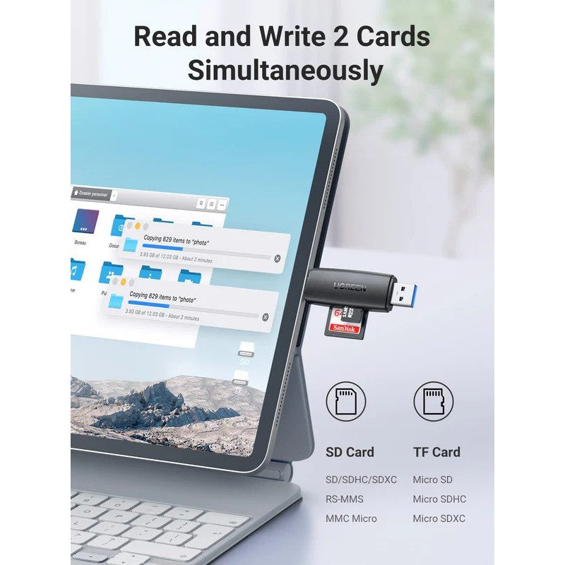 UGREEN 2-in-1 USB 3.0 & USB-C SD Card Reader – High-Speed Dual Card Transfer, Compact - CM304 80191