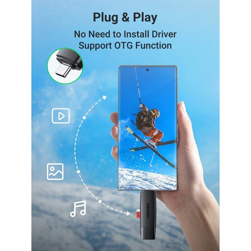 UGREEN 2-in-1 USB 3.0 & USB-C SD Card Reader – High-Speed Dual Card Transfer, Compact - CM304 80191