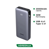 UGREEN 20000mAh 30W Power Bank, Dual Ports, LED Display, Trickle Charging & Multi-Protection Safety - PB532 55989B