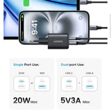 UGREEN 20W GAN Dual-Port USB-A + USB-C Smart & Fast Charger for Phones, Tablets & Ipads - X514 65737