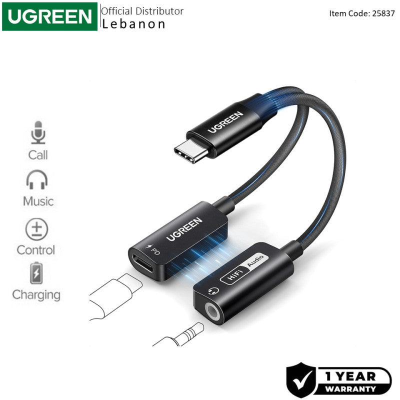 UGREEN 2in1 USB C to 3.5mm Headphone & USB-C Charging Port for iPhones, Switch 2, Samsung Galaxy, iPad Pro/Air - CM721 25837