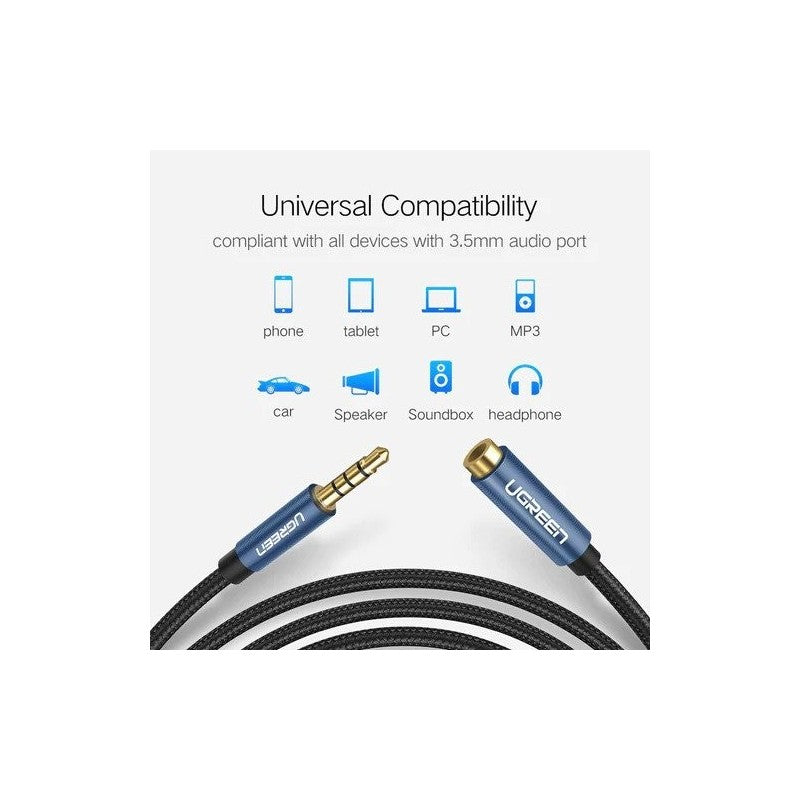UGREEN 3.5mm Male to Female Extension Audio Cable, 1.5M Braided Cable - AV118 40674