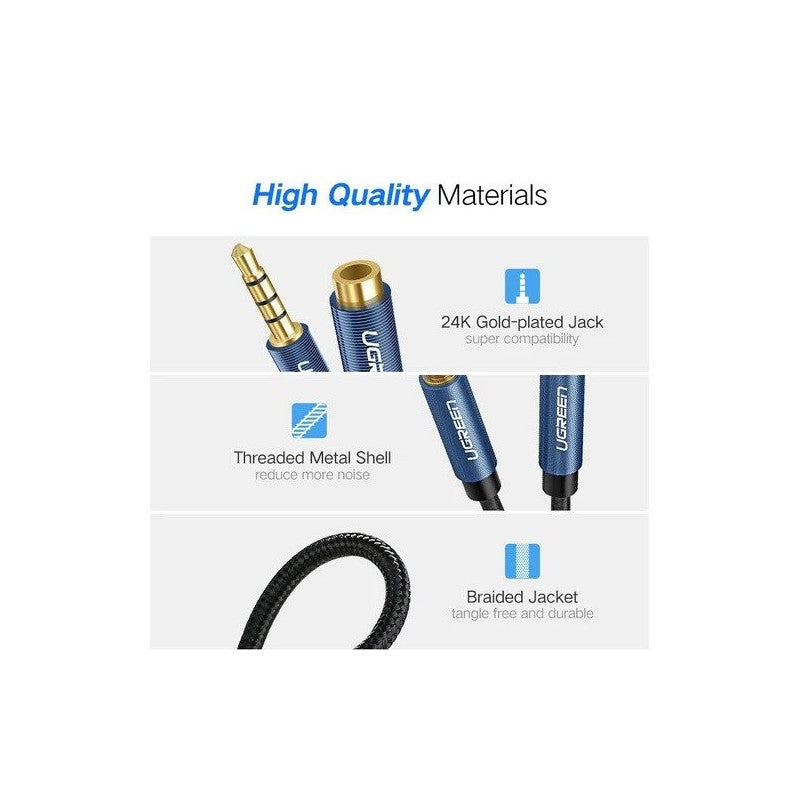 UGREEN 3.5mm Male to Female Extension Audio Cable, 1.5M Braided Cable - AV118 40674