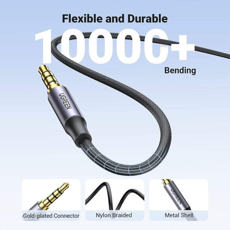 UGREEN 4-Pole HIFI AUX Cable, 3.5mm Male to Male, Mic Support, Available in 1M, 3M, 5M - AV183 10648 20785 90788