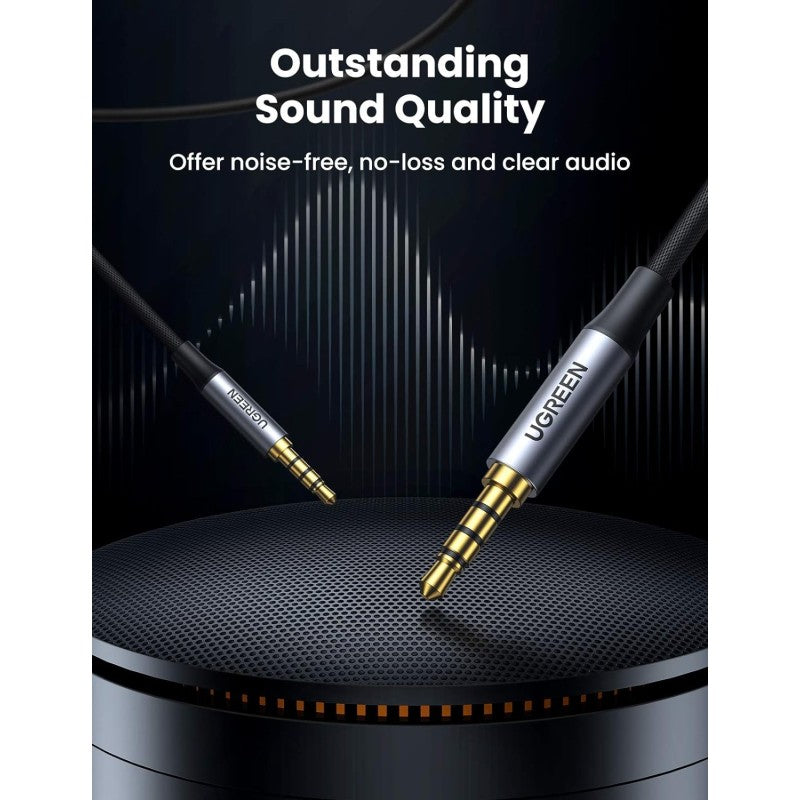 UGREEN 4-Pole HIFI AUX Cable, 3.5mm Male to Male, Mic Support, Available in 1M, 3M, 5M - AV183 10648 20785 90788