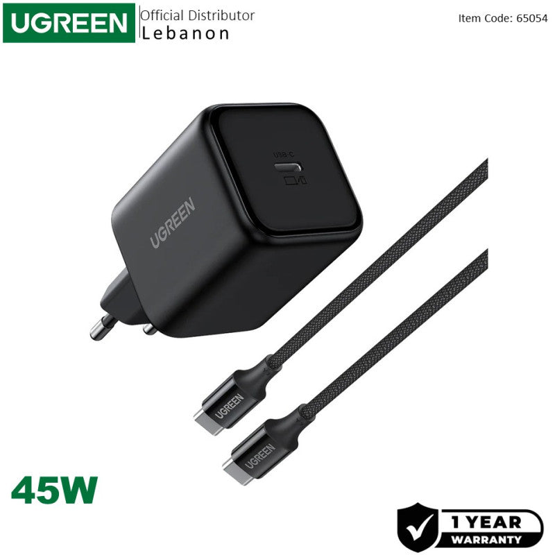 UGREEN 45W USB-C GaN Charger, Fast Wall Charger with 1M USB-C to C Cable for Phones, Tablets & Ipads - X524 65054
